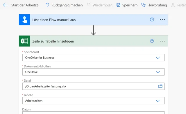 Aktion für Excel festlegen