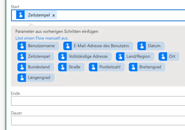 Parameter für den Flow auswählen