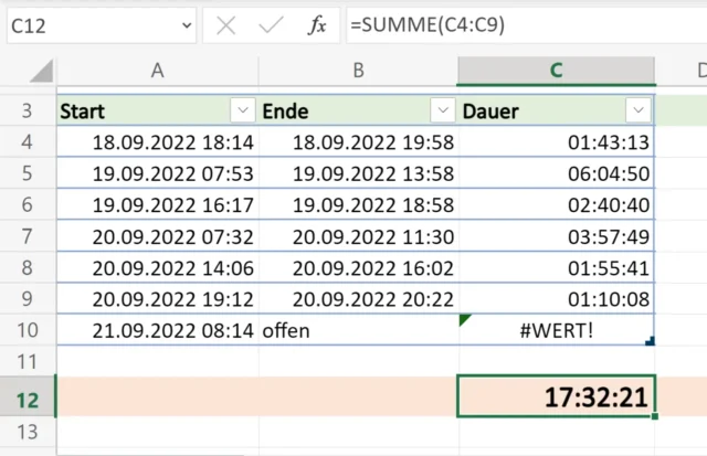 Differenzen und Summe in Microsoft Excel