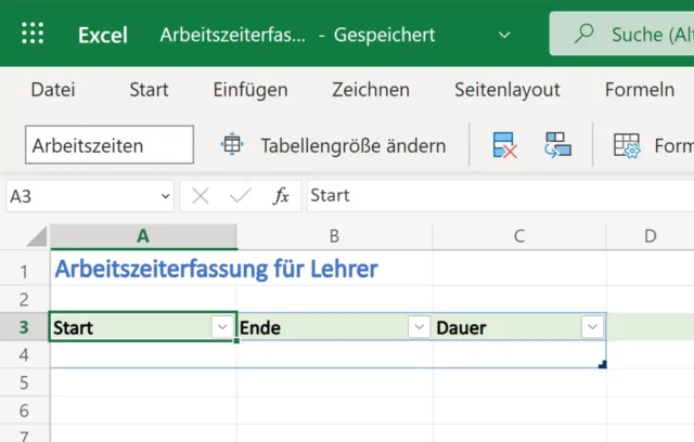 Tabellenentwurf für Arbeitszeiterfassung
