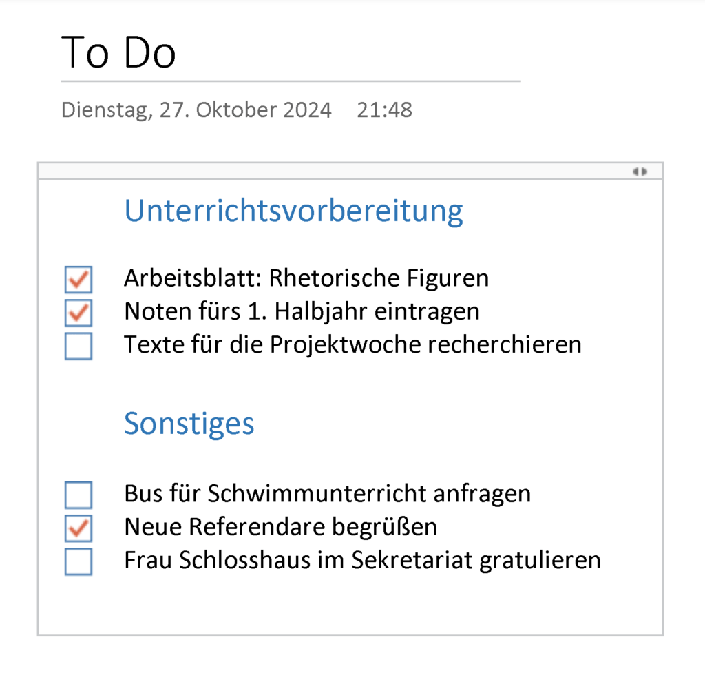 To-Do-Liste mit Aufgaben in Microsoft OneNote