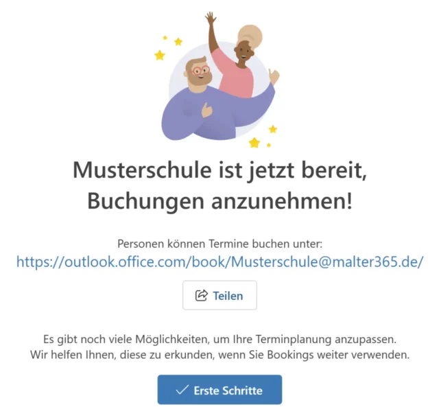 neue Buchungsseite mit Link erstellt