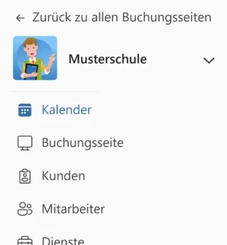 Menü in Microsoft Bookings