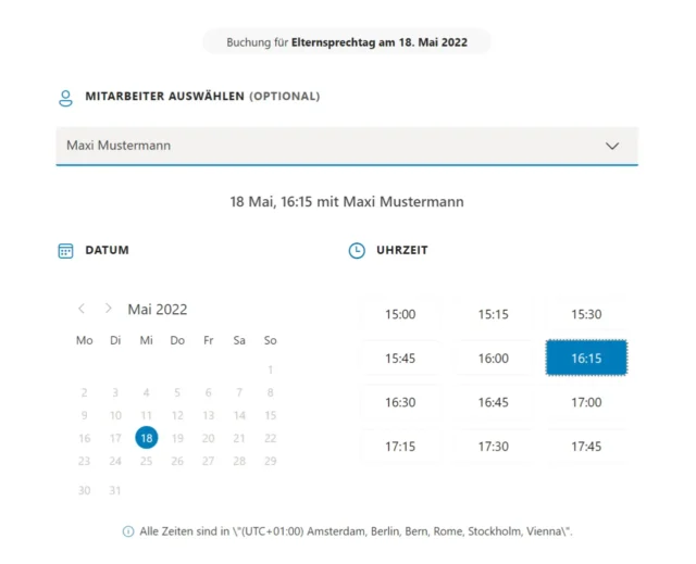 Termin für Elternsprechtag auswählen