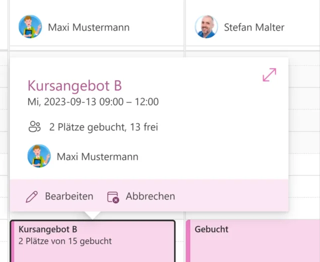 gebuchter Kurs im Kalender