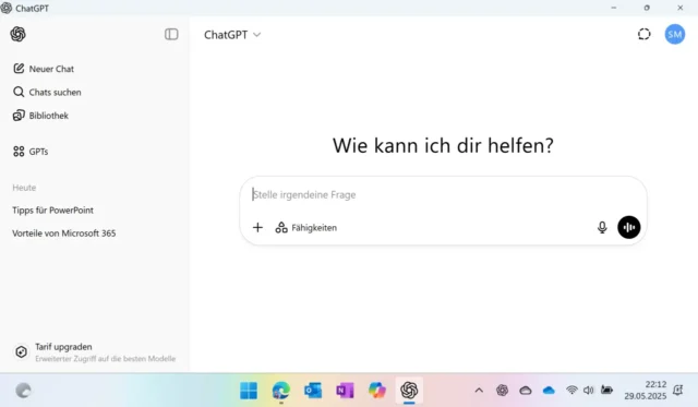 Programmfenster von ChatGPT für Windows