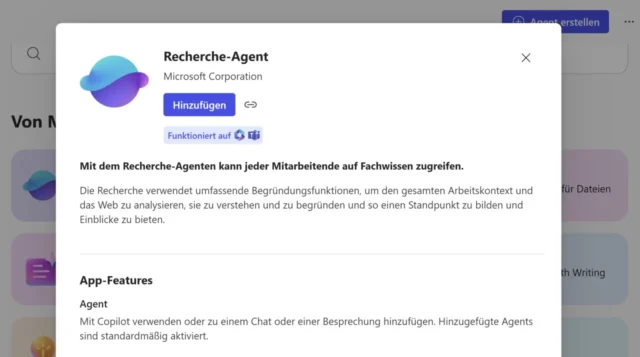 Recherche-Agent hinzufügen in Microsoft 365 Copilot