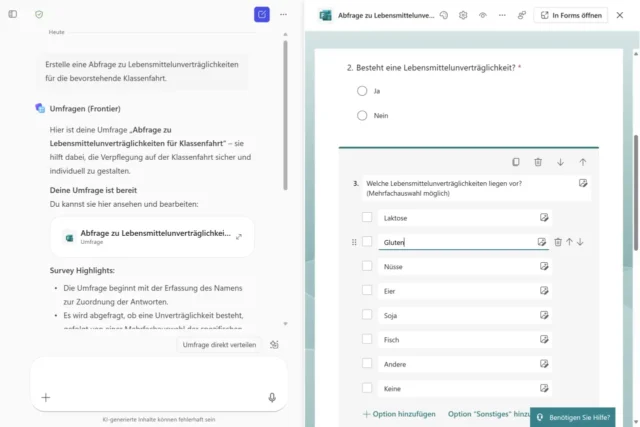 Copilot Agent für Umfragen mit Microsoft Forms