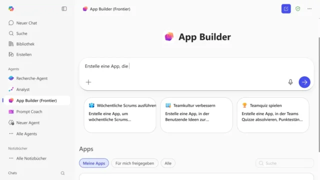 App Builder Agent in Microsoft 365 Copilot aufrufen