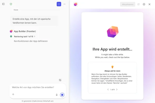App Builder Agent in Aktion