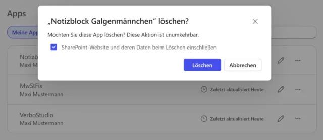 erstellte App dauerhaft löschen