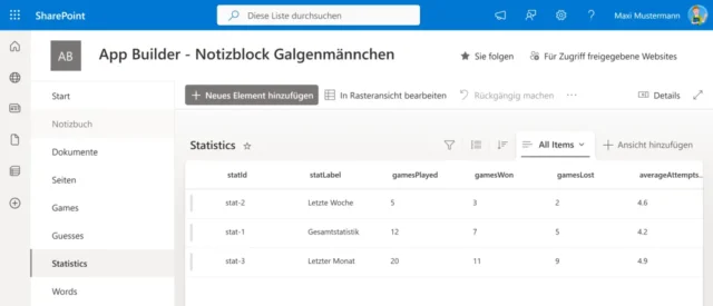 Listen für App im SharePoint