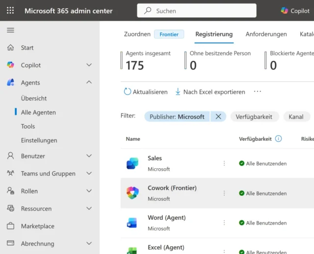 Cowork als Agent bereitstellen im Microsoft 365 Admin Center
