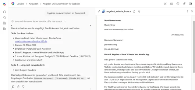 Word-Dokument – automatisch bearbeitet mit Copilot Cowork