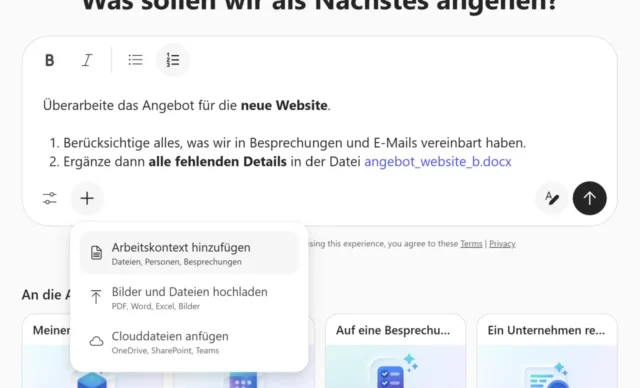 Eingabefeld von Copilot Cowork