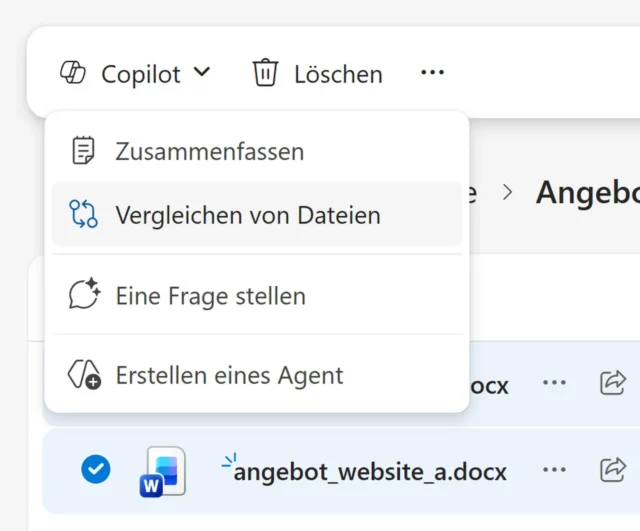 Vergleichen von Dateien mit Copilot