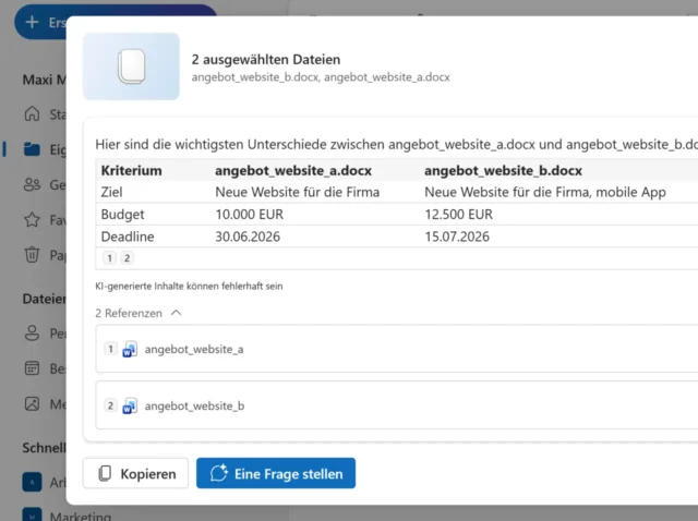 tabellarischer Vergleich von zwei Word-Dokumenten