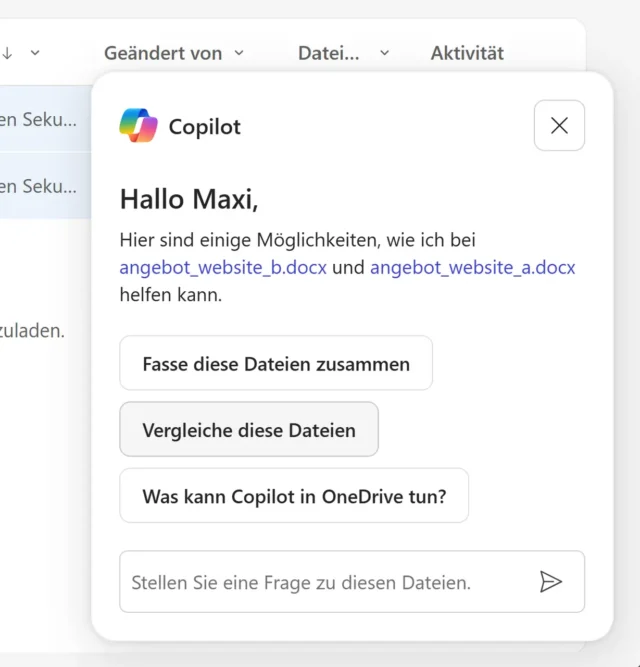 Vorschläge von Copilot in OneDrive