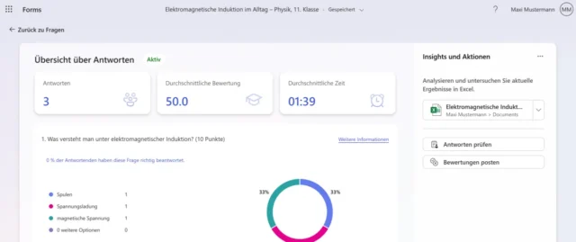 Auswertung des Quiz mit Microsoft Forms
