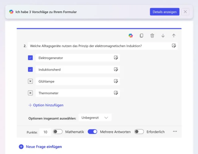 Quizfrage bearbeiten dank Microsoft Forms