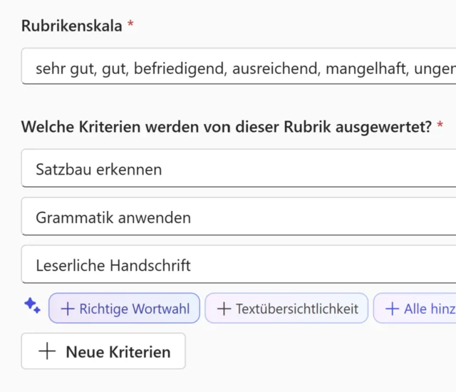 Skala und Kriterien für Bewertung festlegen