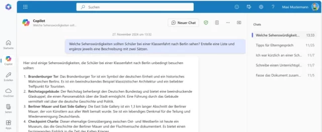 Benutzeroberfläche von Microsoft 365 Copilot