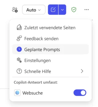 Geplante Prompts im Menü von Microsoft 365 Copilot