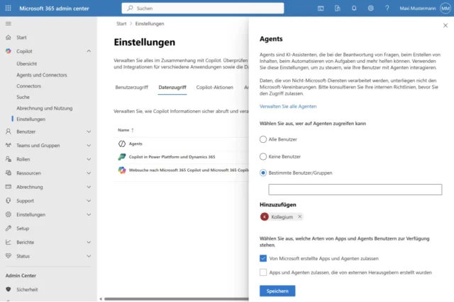 Einstellungen für Copilot Agents im Admin Center