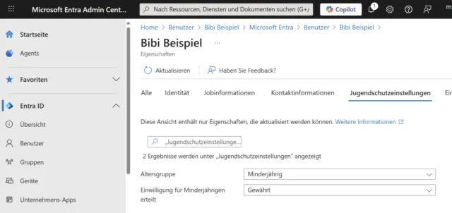 Jugenschutzeinstellungen für Benutzerkonto