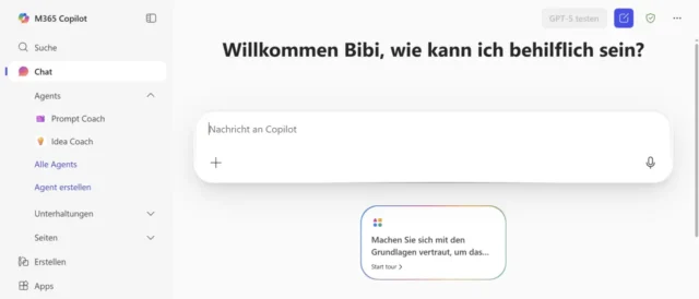 Startseite von Microsoft 365 Copilot