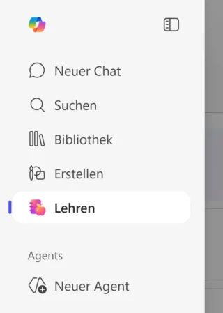 Menü in Microsoft 365 Copilot für Schulen