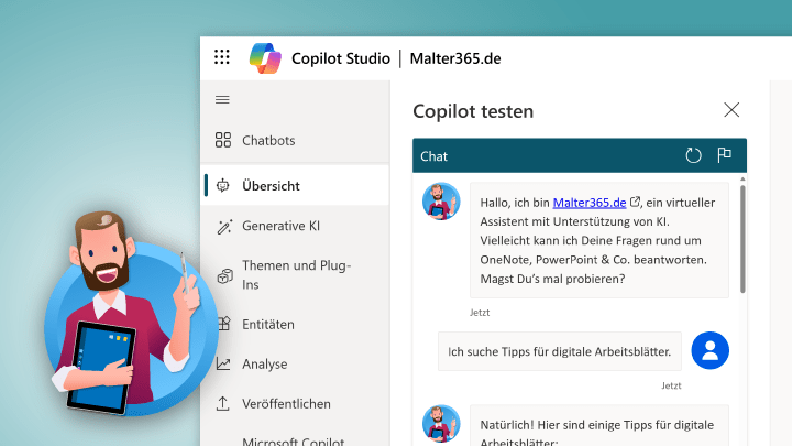 Screenshot von Copilot Studio mit Chatbot im Test