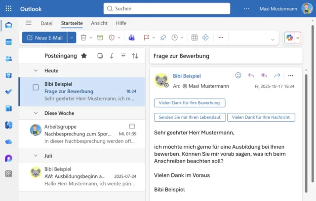 neue E-Mail im Posteingang (Outlook Online)