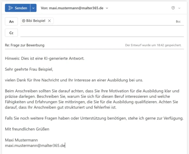 E-Mail mit KI-generierter Antwort