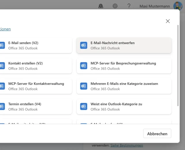 Aktion für E-Mail auswählen