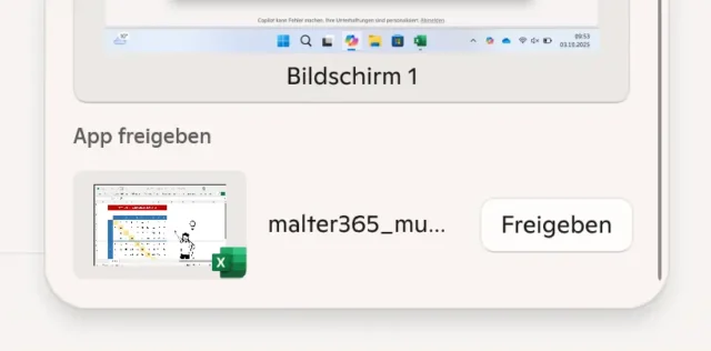 Bildschirm oder App freigeben