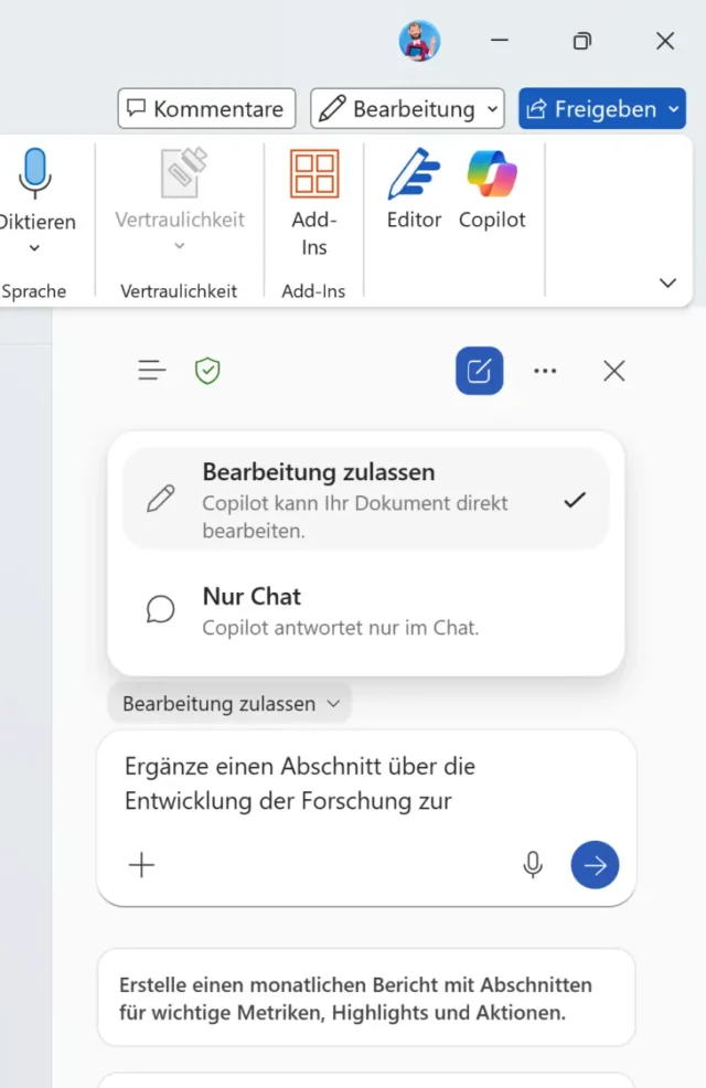 Dokument bearbeiten lassen in Microsoft Word