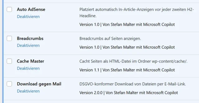eigene WordPress-Plugins im Backend aktivieren