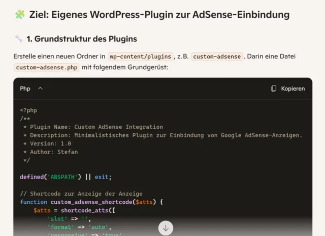 Code von Microsoft Copilot für PHP-Datei