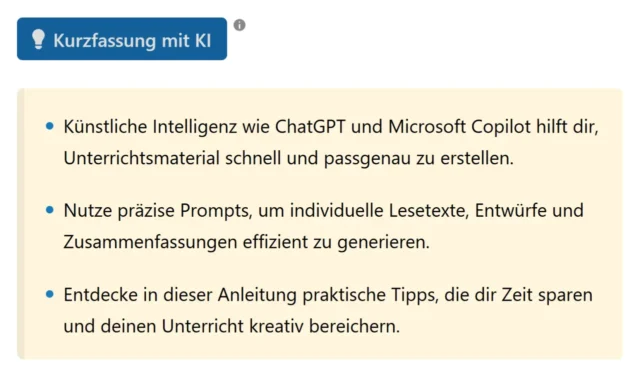 KI-Button mit generierter Zusammenfassung
