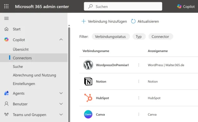 Connectors im Admin Center von Microsoft 365