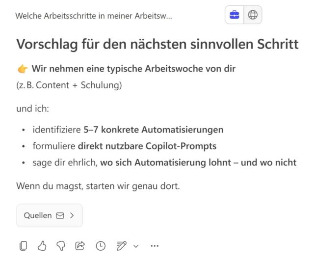 Vorschläge von Copilot zu meiner Arbeitswoche
