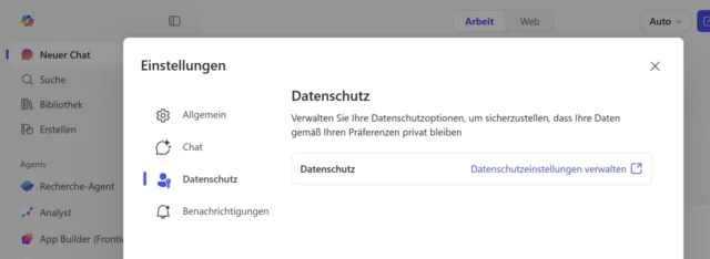 Einstellungen für Datenschutz in Microsoft 365 Copilot