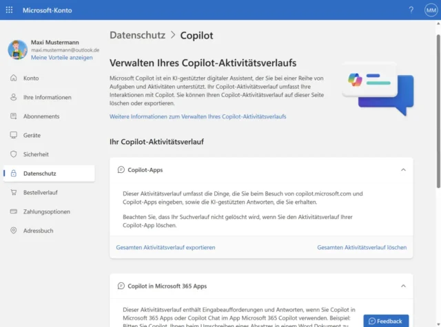 Aktivitätsverlauf von Microsoft Copilot löschen