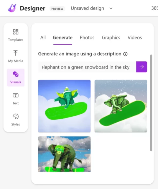 fliegender Elefant mit grünem Snowboard
