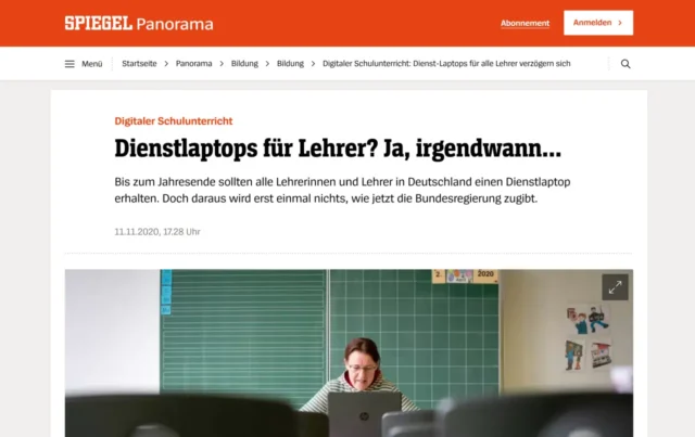 "Dienstlaptops für Lehrer? Ja, irgendwann ..." - SPIEGEL, 11.11.2020