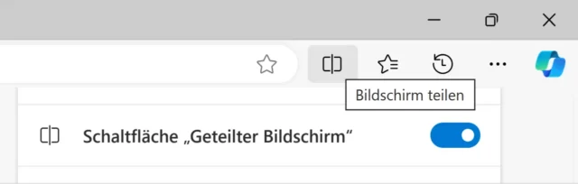 Bildschirm teilen im Menü von Microsoft Edge