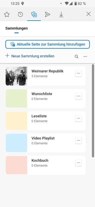 Sammlung in Microsoft Edge für Android