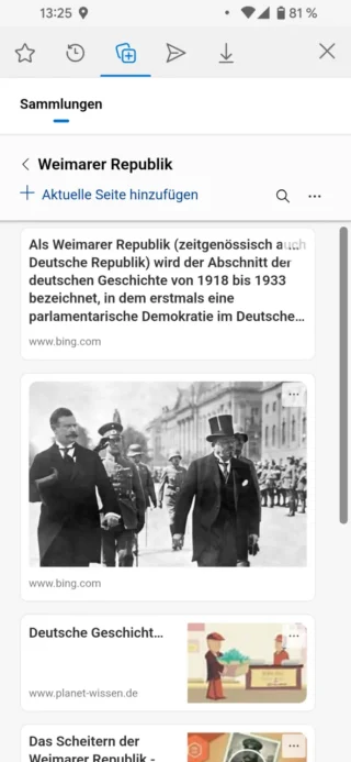 Sammlung in Microsoft Edge für Android