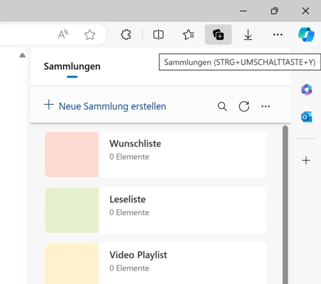 Symbol für Sammlungen in Microsoft Edge